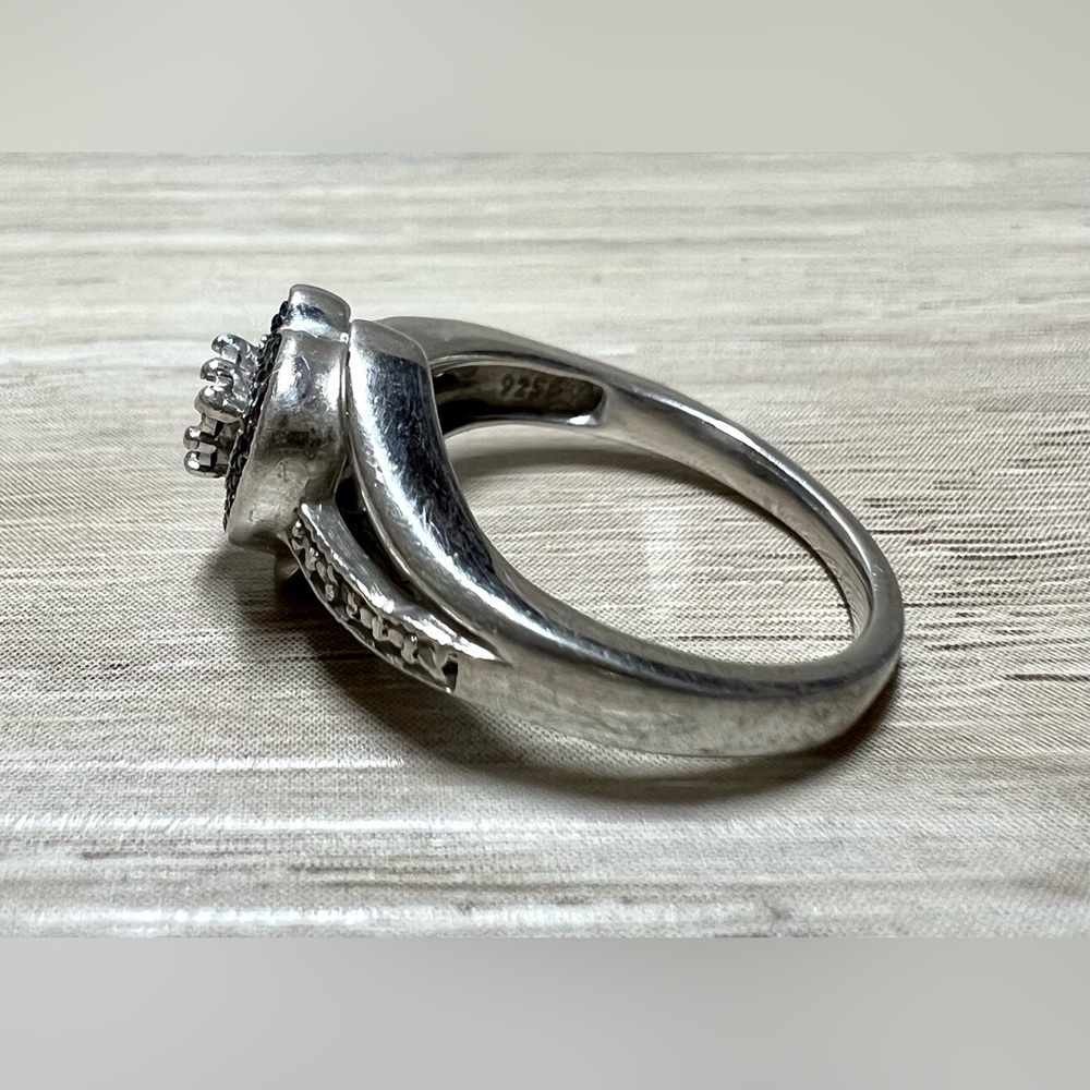 Vintage Designer Signed Sterling Silver Sapphire & Diamond Heart Ring, Size 6.5 - Picture 2 of 10